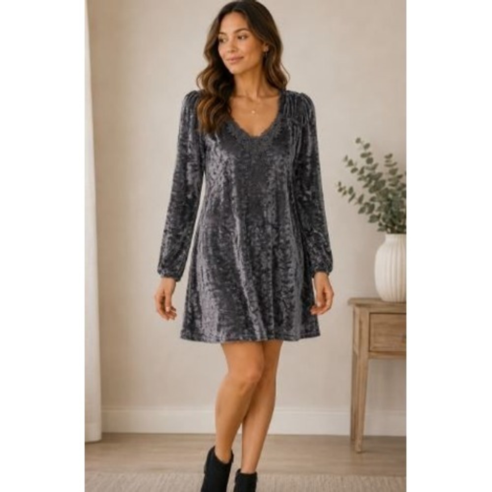 Black Crushed Velvet Dress Large Lace Goth Grunge Y2K Witchy Holiday Cocktail